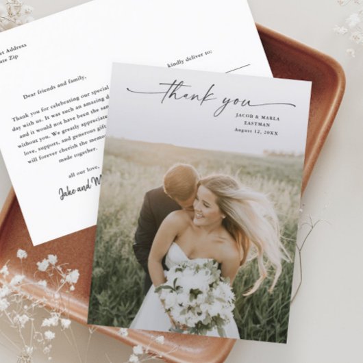 Elegante Script Foto Huwelijk Bedankt Briefkaart