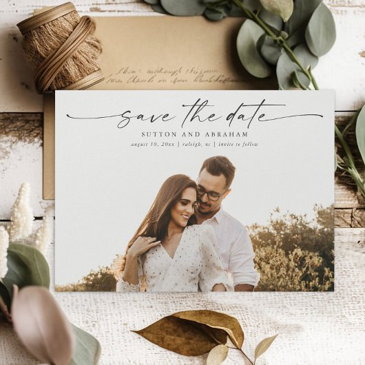 Elegante Script Foto Huwelijk Magnetische Kaart