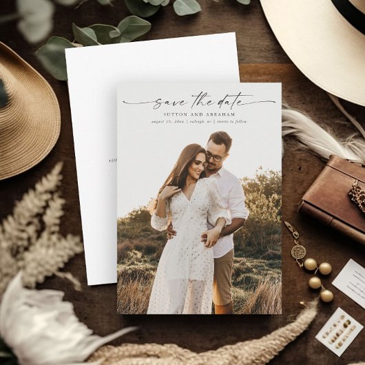 Elegante Script Foto Huwelijk Save The Date