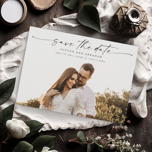 Elegante Script Foto Huwelijk Save The Date