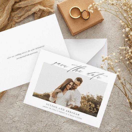 Elegante Script Foto Huwelijk Save The Date