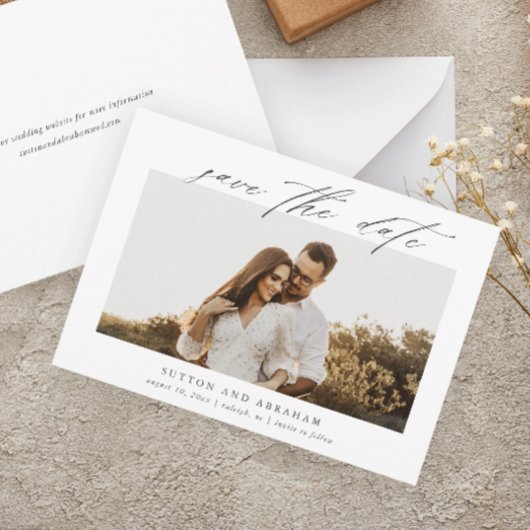 Elegante Script Foto Huwelijk Save The Date