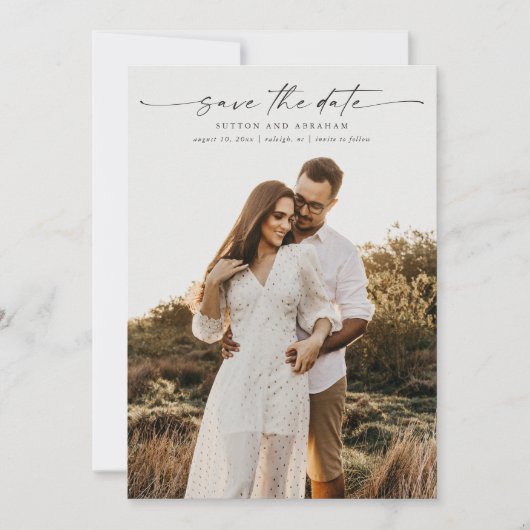 Elegante Script Foto Huwelijk Save The Date (Voorkant)