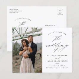 Elegante Script Foto Huwelijk Save The Date Aankondigingskaart