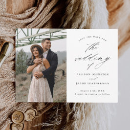 Elegante Script Foto Huwelijk Save The Date Magnetische Uitnodiging