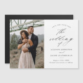 Elegante Script Foto Huwelijk Save The Date Magnetische Uitnodiging (Voorkant / Achterkant)