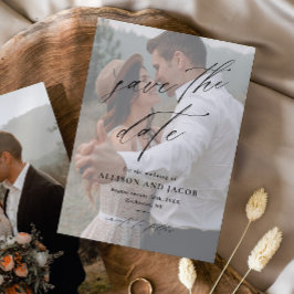 Elegante Script Foto Huwelijk Uitnodiging Vooruit