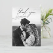 Elegante Script Foto Huwelijks Dankkaart Kaart (Staand voorkant)