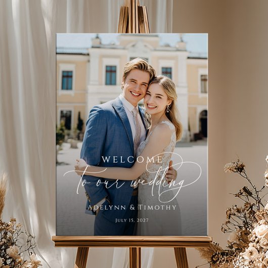 Elegante script foto huwelijks welkom poster