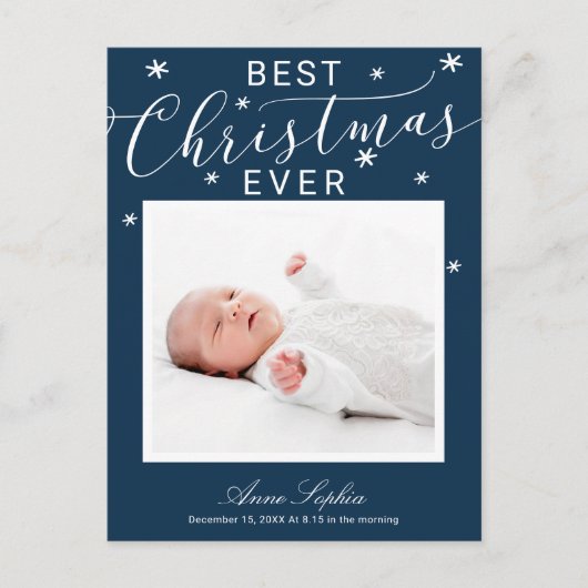Elegante Script Foto Kerst Geboorte Aankondiging (Voorkant)