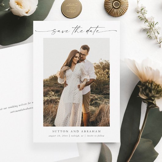 Elegante Script Foto Minimale Trouwdag Save The Date