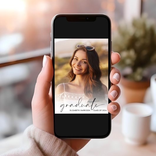 Elegante Script Foto-overlay Afstudeerfeest Kaart