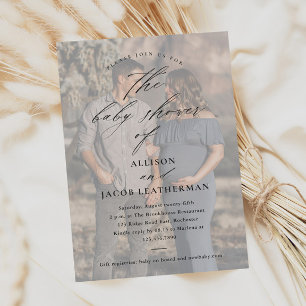 Elegante Script Foto Overlay Baby Shower Uitnodigi Magnetische Uitnodiging