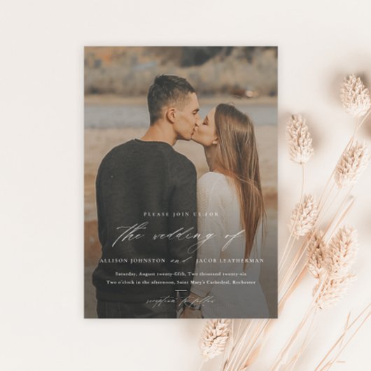 Elegante Script Foto-overlay Trouw Magnetische Uitnodiging