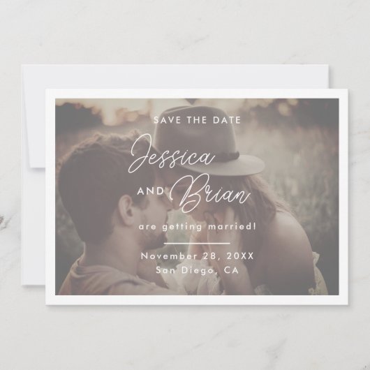 Elegante Script Foto-overlay Trouw Save The Date (Voorkant)