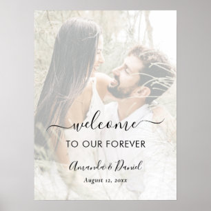 Elegante Script Foto Overlay Trouw Welkom Bord Poster