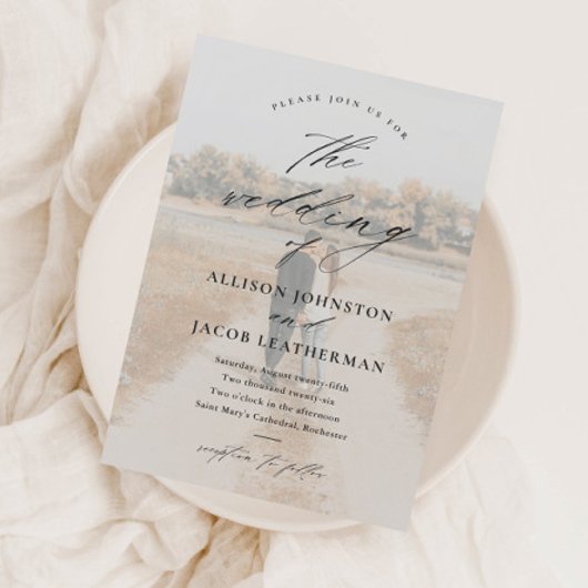 Elegante Script Foto Overlay Trouwen Magnetische Uitnodiging