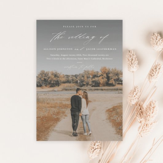 Elegante Script Foto-overlay Trouwen Magnetische Uitnodiging