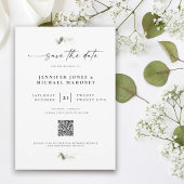 Elegante Script Foto QR Code Eucalyptus Bruiloft Save The Date