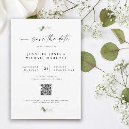 Elegante Script Foto QR Code Eucalyptus Bruiloft Save The Date