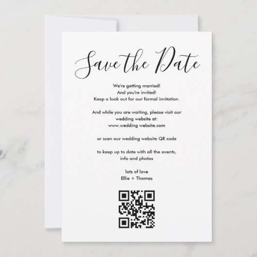 Elegante Script Foto QR Code Huwelijk Save The Date (Achterkant)
