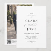Elegante Script Foto QR Code Trouw Uitnodiging (Voorkant / Achterkant)