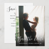 Elegante Script Foto QR Code Trouwkaart Save The Date (Voorkant / Achterkant)
