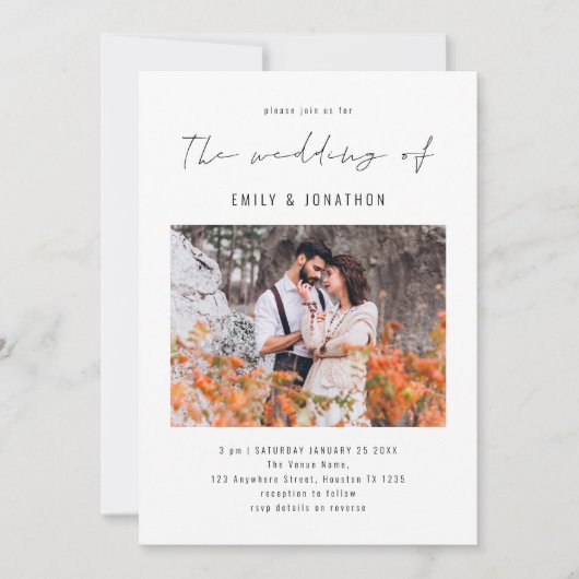 Elegante script foto QR-code trouwuitnodiging Kaart (Voorkant)