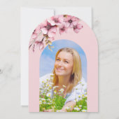 Elegante Script Foto Roze Afstudeerfeest Boog Kaart (Achterkant)