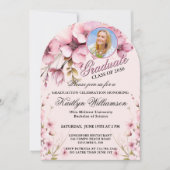 Elegante Script Foto Roze Afstudeerfeest Boog Kaart (Voorkant)
