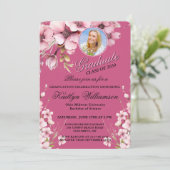 Elegante Script Foto Roze Afstudeerfeest Kaart (Staand voorkant)