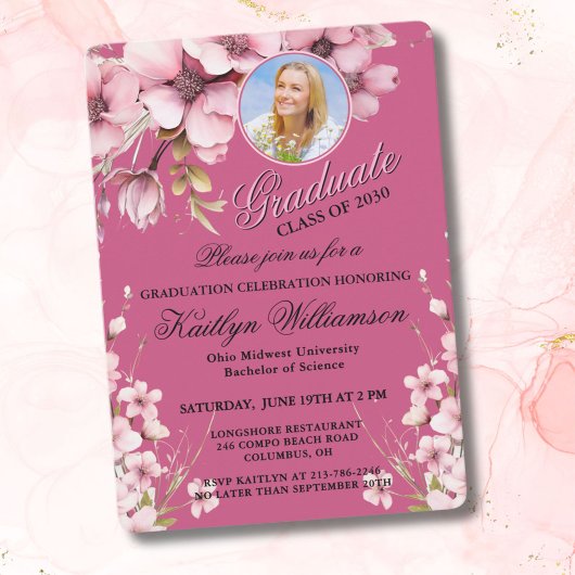 Elegante Script Foto Roze Afstudeerfeest Kaart