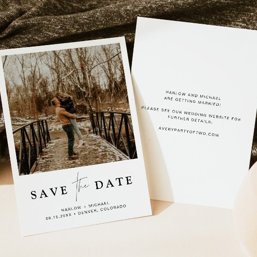 Elegante Script Foto Save the Date Kaart