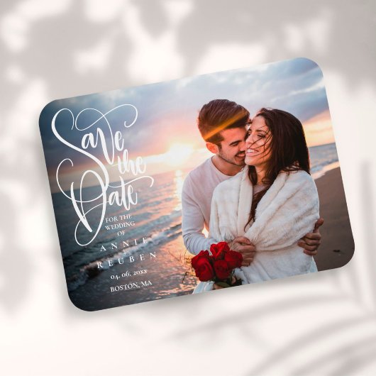 Elegante Script Foto Save the Date Magneet