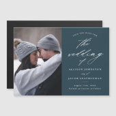 Elegante Script Foto Save The Date  Magnetische Uitnodiging (Voorkant / Achterkant)