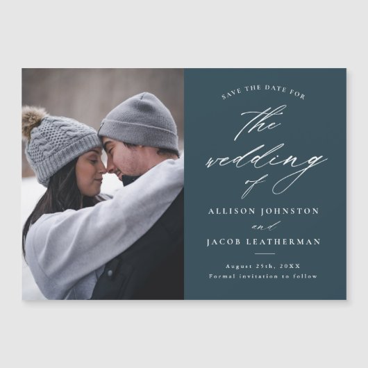 Elegante Script Foto Save The Date  Magnetische Uitnodiging (Voorkant)