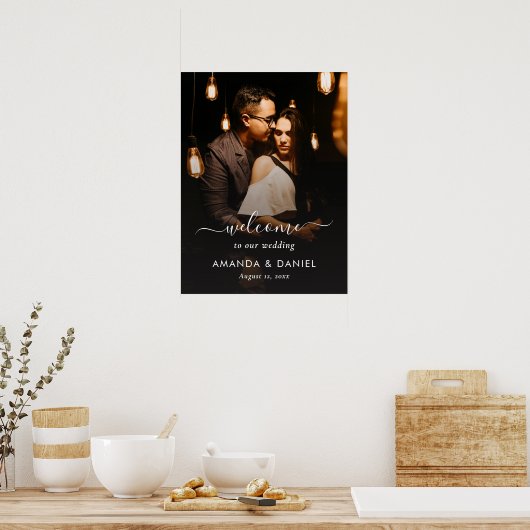Elegante script foto trouw welkom bord poster (Keuken)