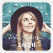 Elegante Script Foto Wit Afstudeerjaar 2026 Vierkante Sticker (Voorkant)