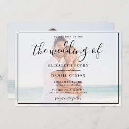 Elegante Script Foto Wit En Zwarte Trouw Kaart