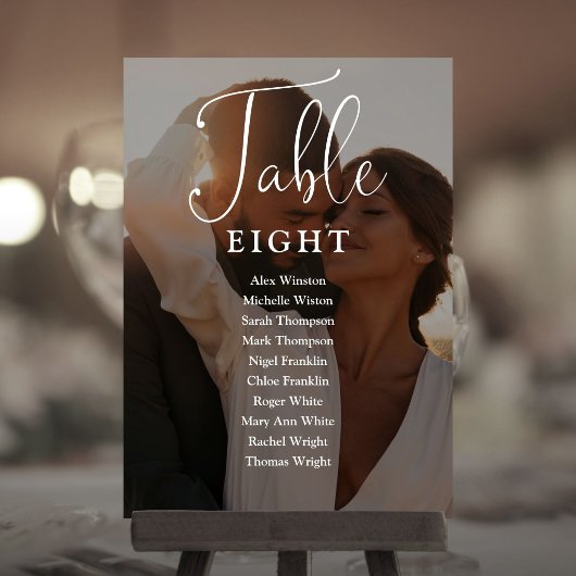 Elegante script foto zitplaatskaart tafelnummer