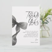 Elegante Script Foto Zwarte Strik Afstuderen Bedankkaart (Staand voorkant)