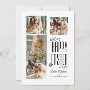 Elegante Script Gelukkig Pasen Familie Fotocollage Feestdagenkaart