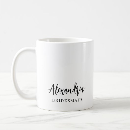 Elegante script gepersonaliseerde bruidsmeisjesnaa koffiemok (Links)