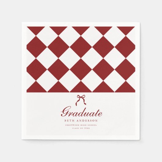 Elegante Script Geruite Coquette Afstudeerfeest Servet (Voorkant)