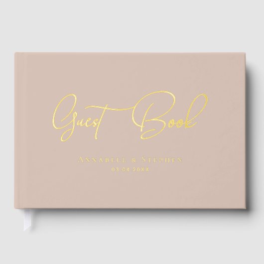 Elegante, Script Gold-Folie-Font bruiloft Gastenboek (Voorkant)