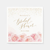 Elegante script goud & blush bloemige bruids-showe servet (Voorkant)