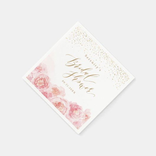 Elegante script goud & blush bloemige bruids-showe servet (Hoek)