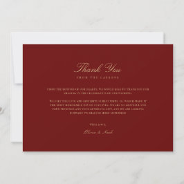 Elegante script goud & dieprode bedankkaart
