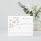 Elegante Script Goud Monogram Groenery Receptkaart (Staand voorkant)