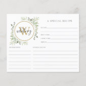 Elegante Script Goud Monogram Groenery Receptkaart (Voorkant)